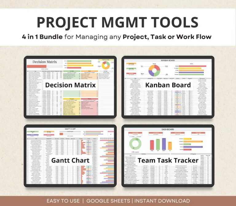 Project Management Google Sheets 4in1 Bundle Eisenhower Matrix Kanban Board Gantt Chart Team Task Tracker Project Manager Spreadsheets Etsy