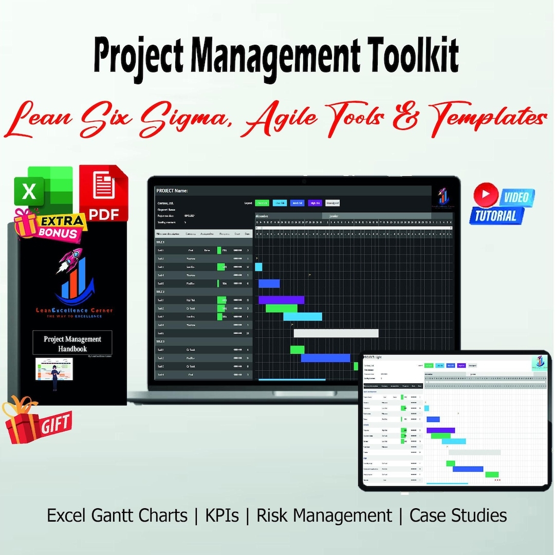 Project Management Handbook Lean Six Sigma Templates Agile Gantt Chart Case Studies Tools Exercises Excel Kpis U0026 Risk Management Etsy