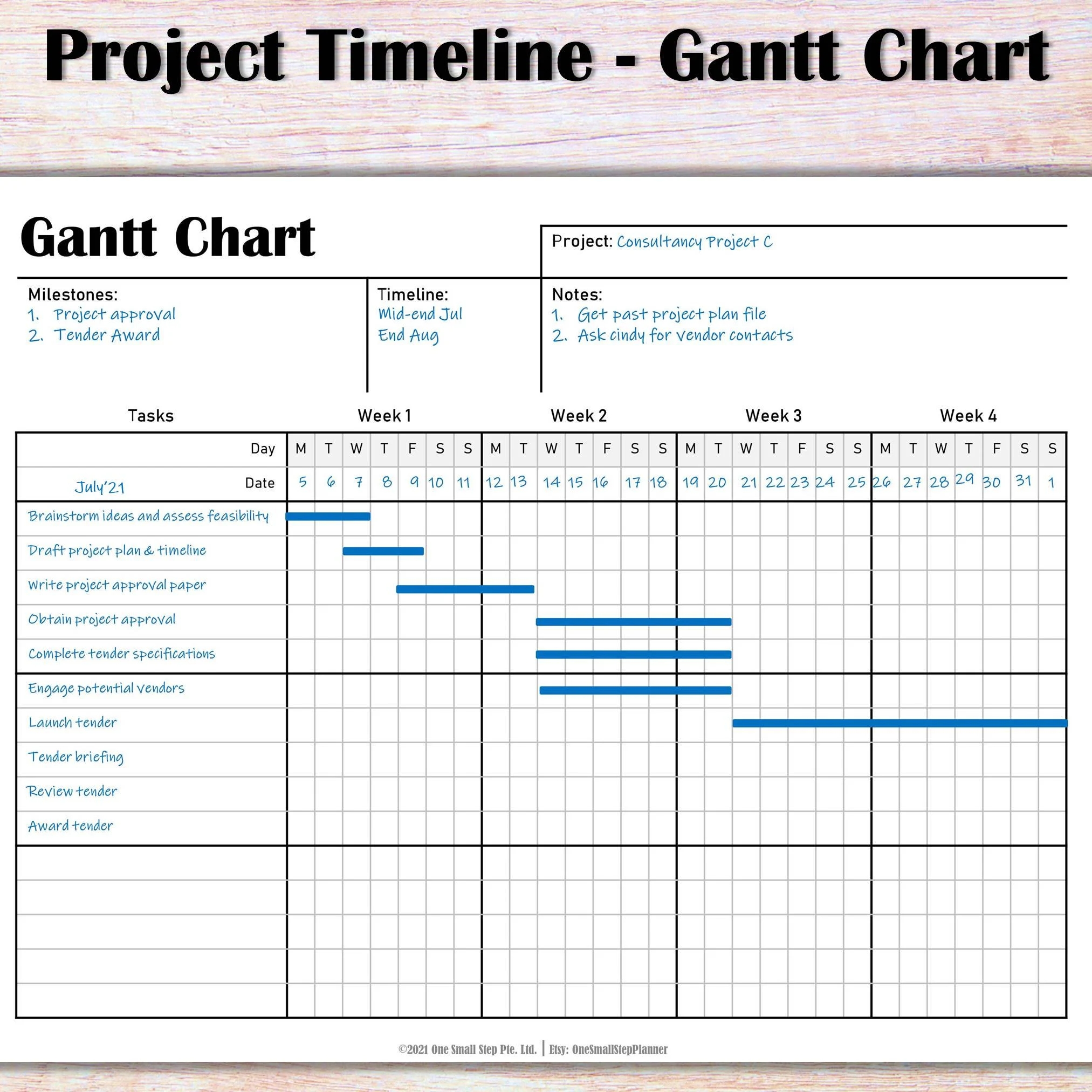 Project Management Template Printable Project Planner Timeline 