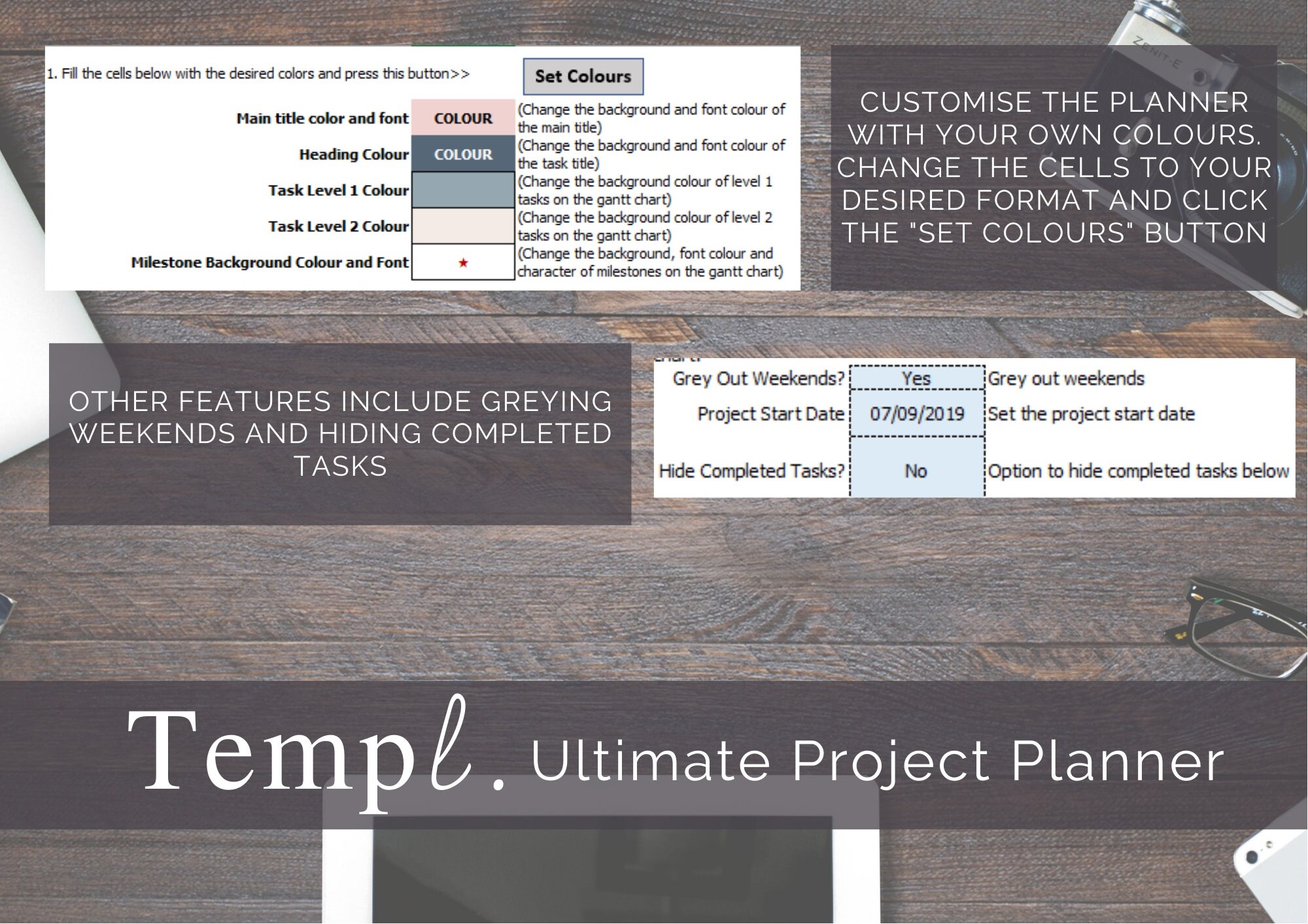Project Planner Gantt Chart Excel Project Planner Etsy