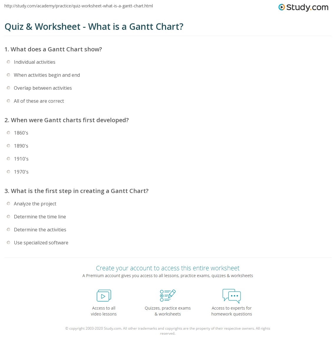 Quiz U0026 Worksheet What Is A Gantt Chart Study Quiz U0026 Worksheet What Is A Gantt Chart Study