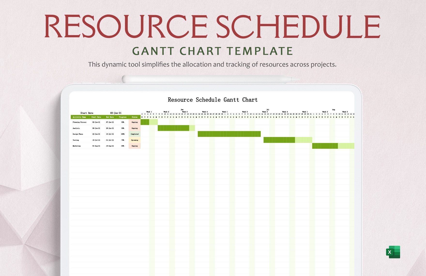 Resource Schedule Gantt Chart Template In Excel Download Template