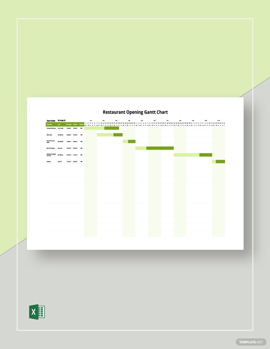 Restaurant Opening Gantt Chart Template In Excel Download Template