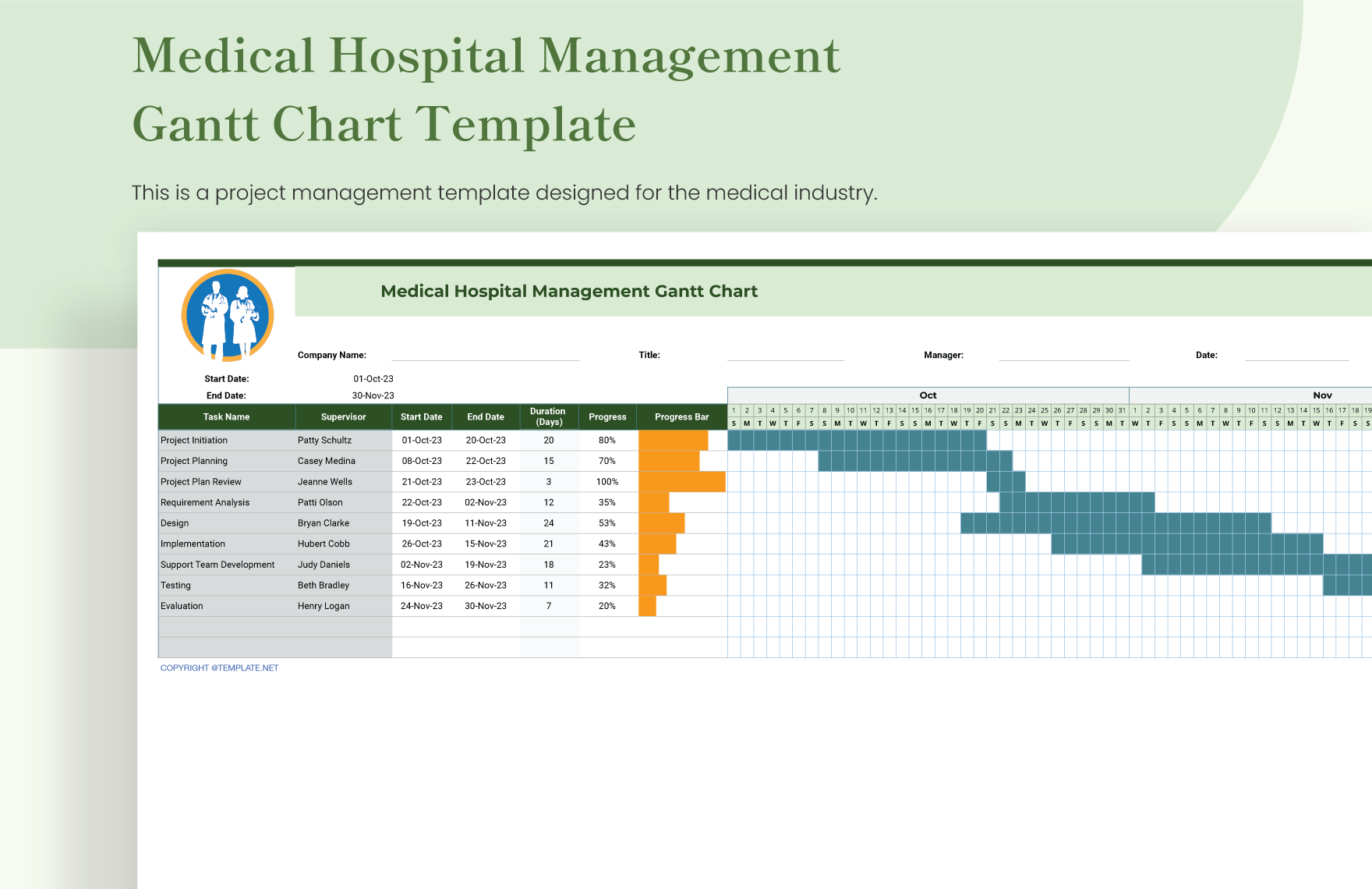 Sample Hospital Gantt Chart Template In Excel Download Template