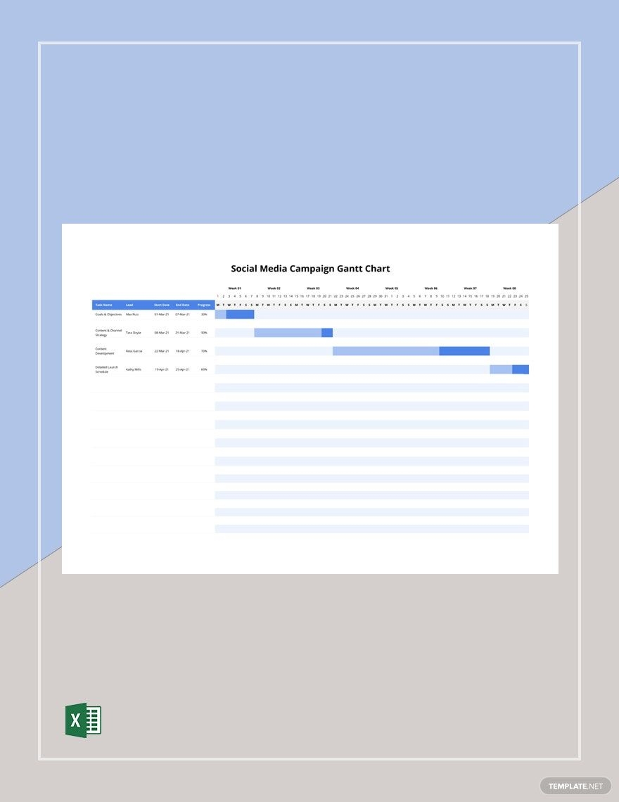 Social Media Campaign Gantt Chart Template In Excel Download Template 