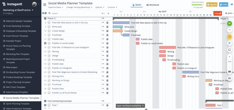 Social Media Planner Template Free Gantt Chart Checklist