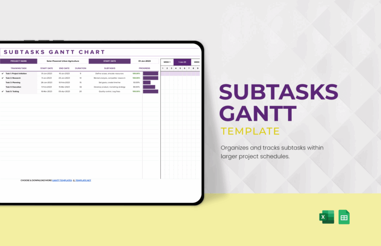 Subtasks Gantt Template In Excel Google Sheets Download Template