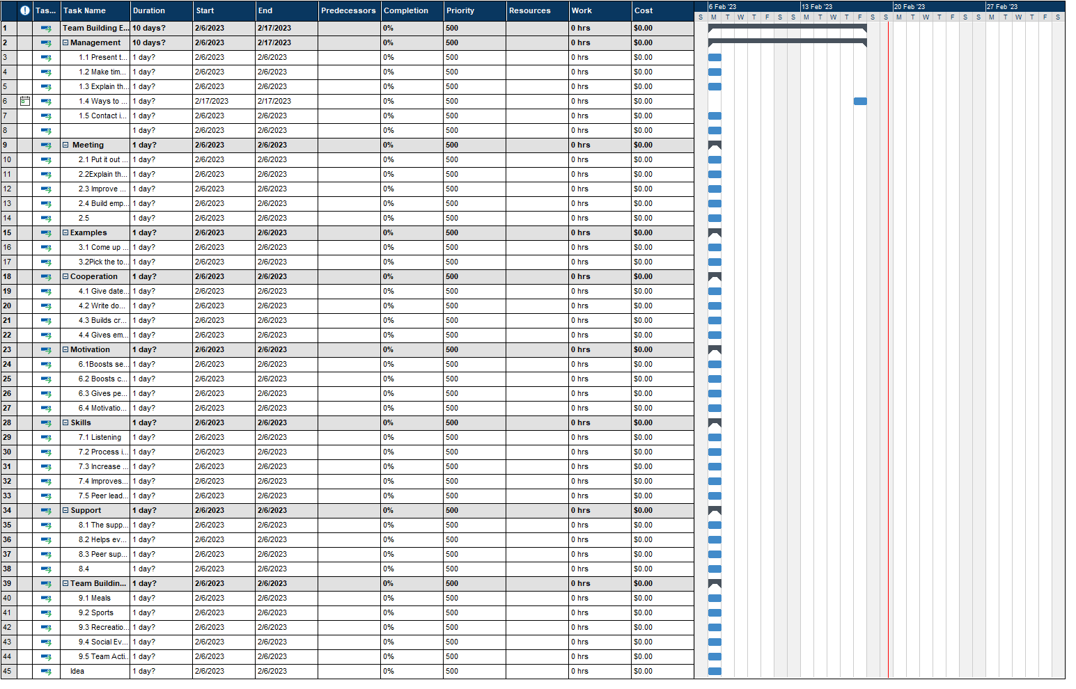 Team Building Exercises LEA 345 A 4789 MindView Gantt Chart 