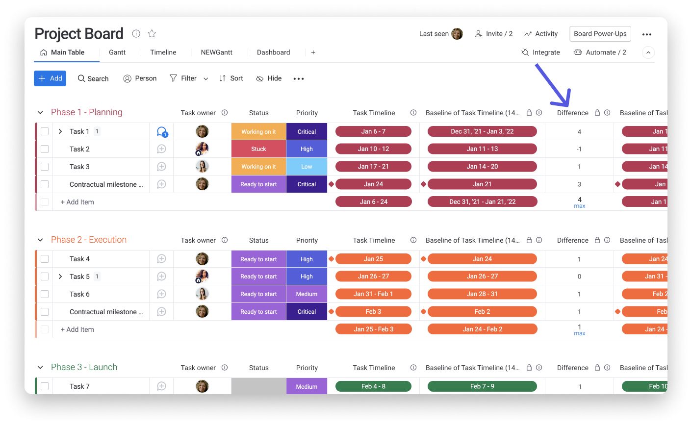 The Gantt Baseline Support