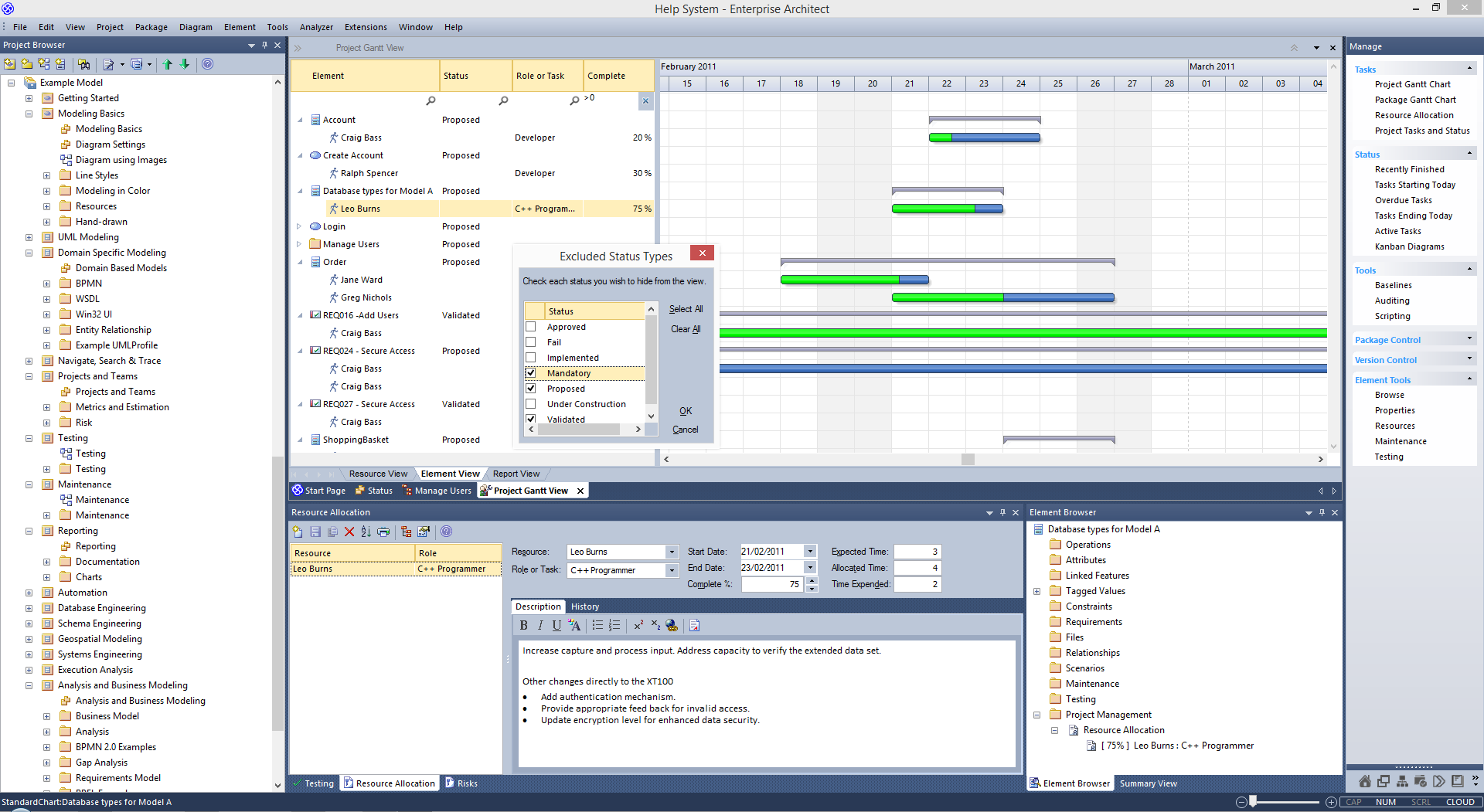 The Project Gantt View Enterprise Architect User Guide