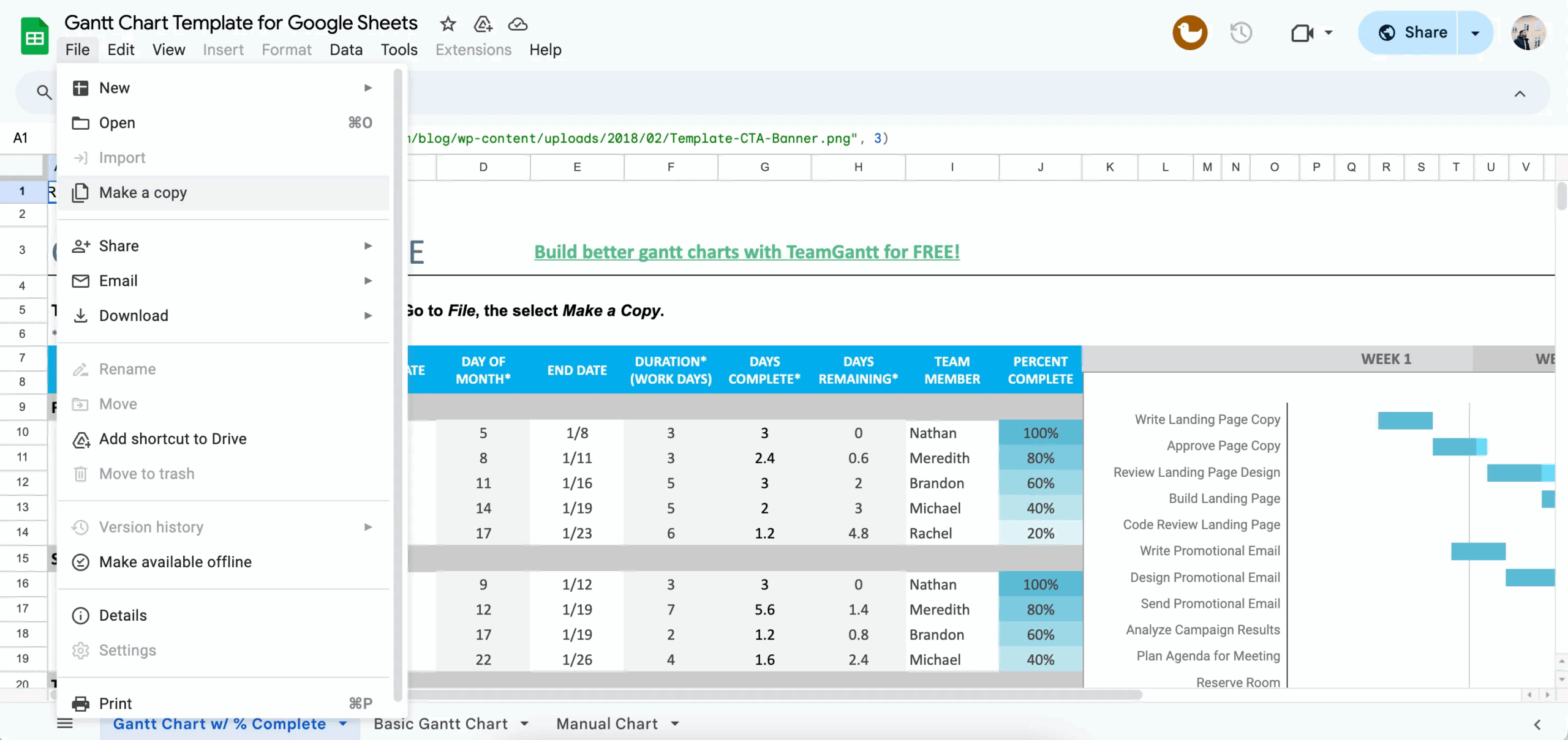 Vertex42 Simple Gantt Chart