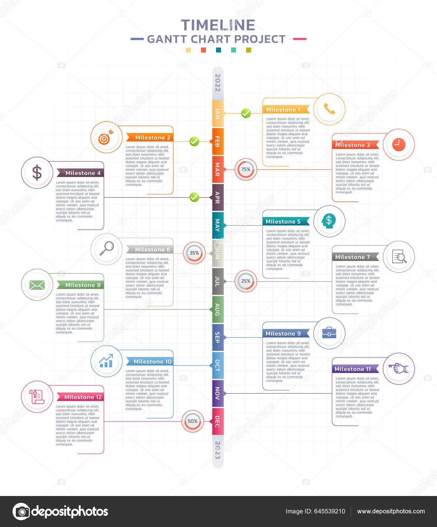 Timeline Gantt Chart Infographic Template Background Stock Vector By graphixmania 645539210