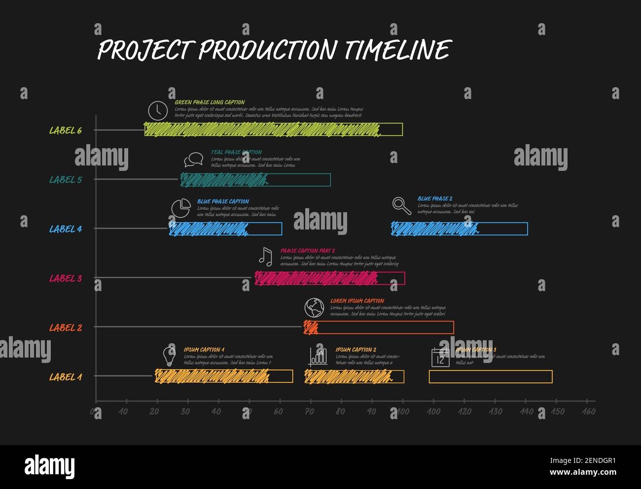 Vector Project Timeline Graph Hand Drawn Gantt Progress Chart With Highlighet Project Tasks In Time Intervals On Dark Background Stock Vector Image U0026 Art Alamy
