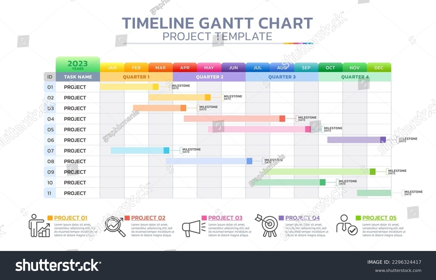 Vektor Stok Timeline Gantt Chart Infographic Template Background Tanpa Royalti 2296324417 Shutterstock