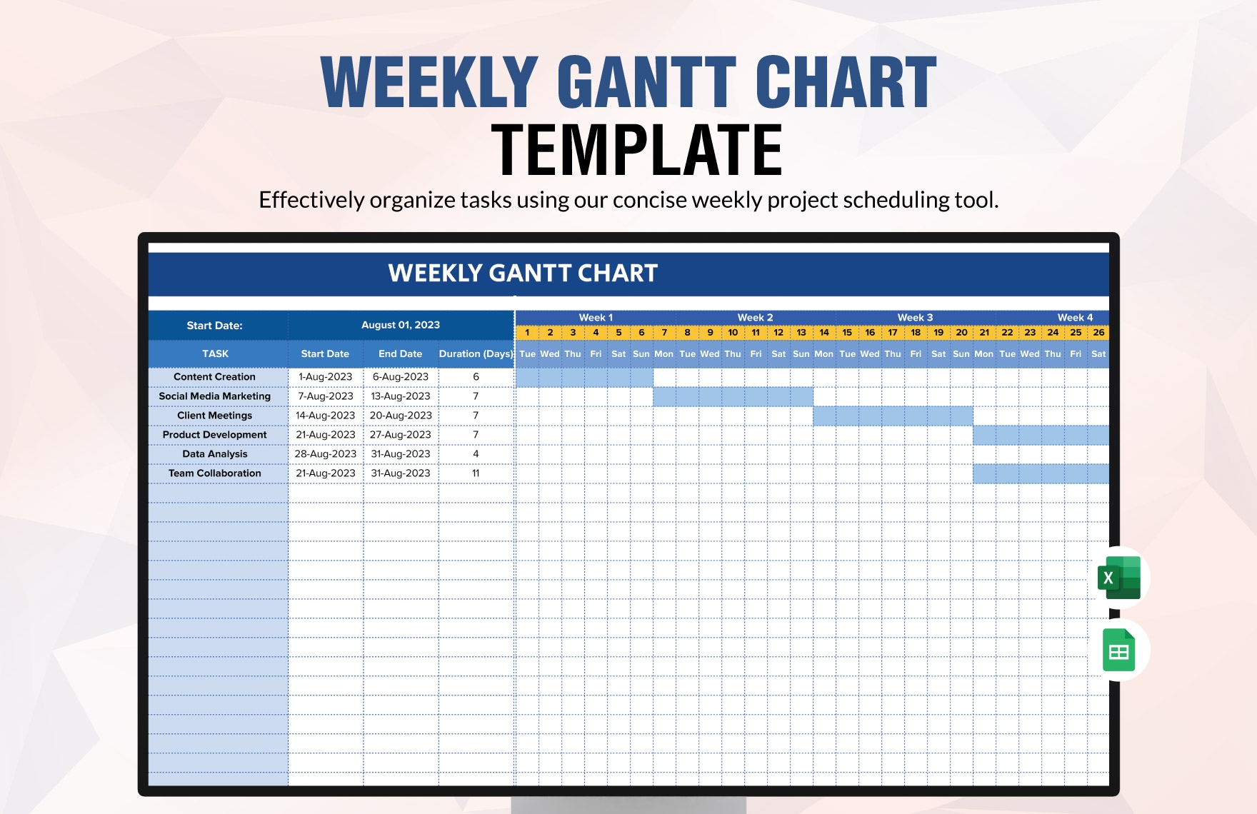 Weekly Gantt Chart Template In Excel Google Sheets Download Template Weekly Gantt Chart Template In Excel Google Sheets Download Template
