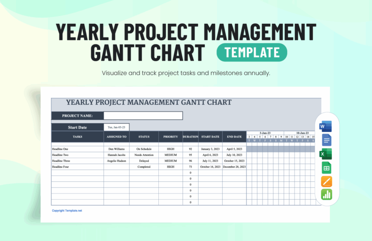 Yearly Project Management Gantt Chart Template In Word Apple Pages Excel Google Sheets Apple Numbers Download Template
